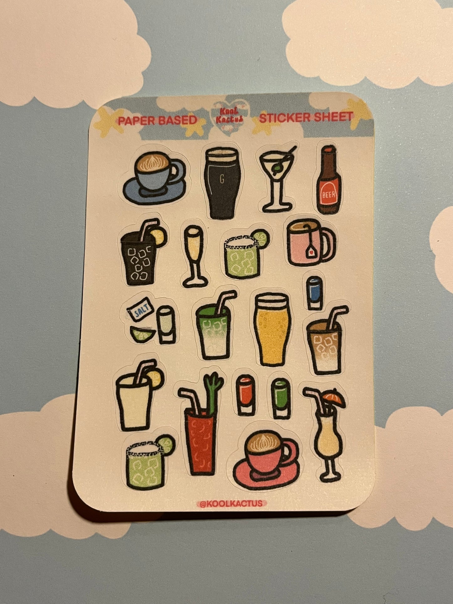Drinks - Matte Paper Sticker Sheet A6