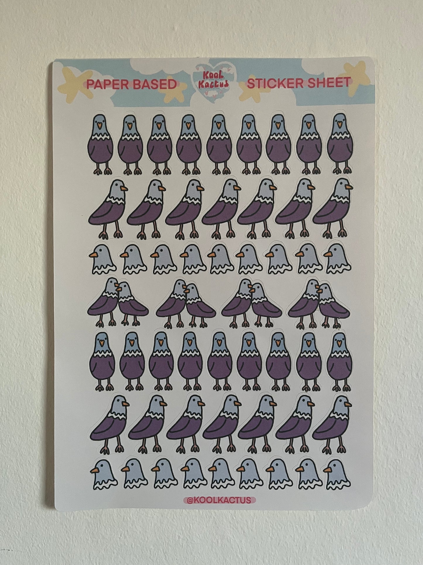 Pigeons - Paper Sticker Sheet A4