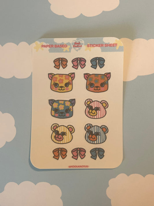 Retro Animals - Matte Paper Sticker Sheet A6